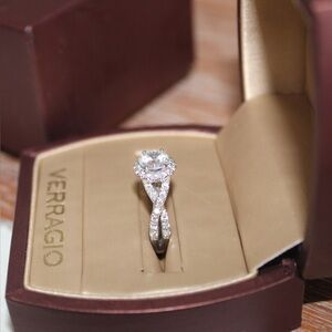 18K white gold, cubic zirconia, and diamond Verragio Engagement Ring